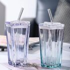 Gradient Color Pentagram Glass Straw Cup with Lid and Straw Water Cups