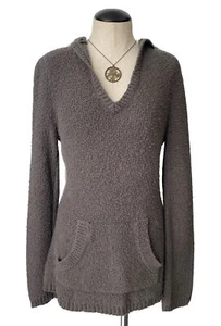 Roxy Beach Style Knit Sweater Hoodie Hooded Boho Gray Pocket Women’s Large L - Picture 1 of 11