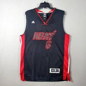 Maglia basket Lebron James Miami Heat NBA Adidas #6 cucita M nera retrò rara - Foto 1 di 7