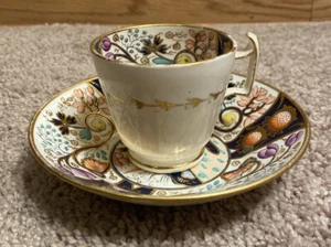 Antiguo platillo de taza de té de porcelana y tazón de té inglés dorado Imari siglo 1800 - Imagen 1 de 12