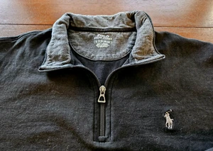 Polo Ralph Lauren Black 1/4 Quarter Zip Sweater Grey Pony So Soft - Picture 1 of 7