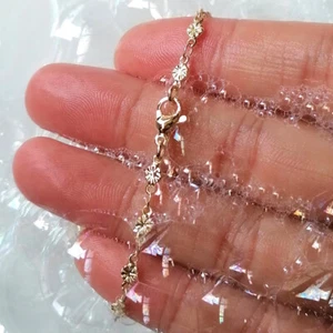 Sandalias descalzas pulsera al tobillo oro 18K acero inoxidable girasoles dije - Imagen 1 de 10