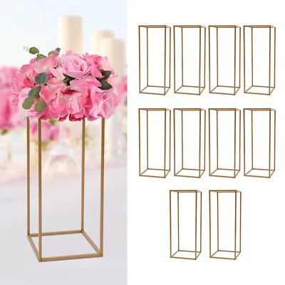 Soporte de flores de metal dorado de 23,6"" de alto de 10 piezas para centros de mesa de boda decoración Foto 1 de 4
