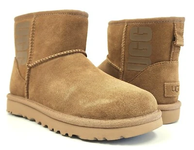 Botas UGG Mini Clásicas UGG Goma Logo Para Mujer Forradas de Lana Gamuza Castaño Talla 5 Foto 1 de 4