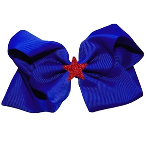 Girls Large Royal Blue Hair Bow Jumbo Hair Clip Dance Cheer Bow Star Barrette 5” - Picture 1 of 2