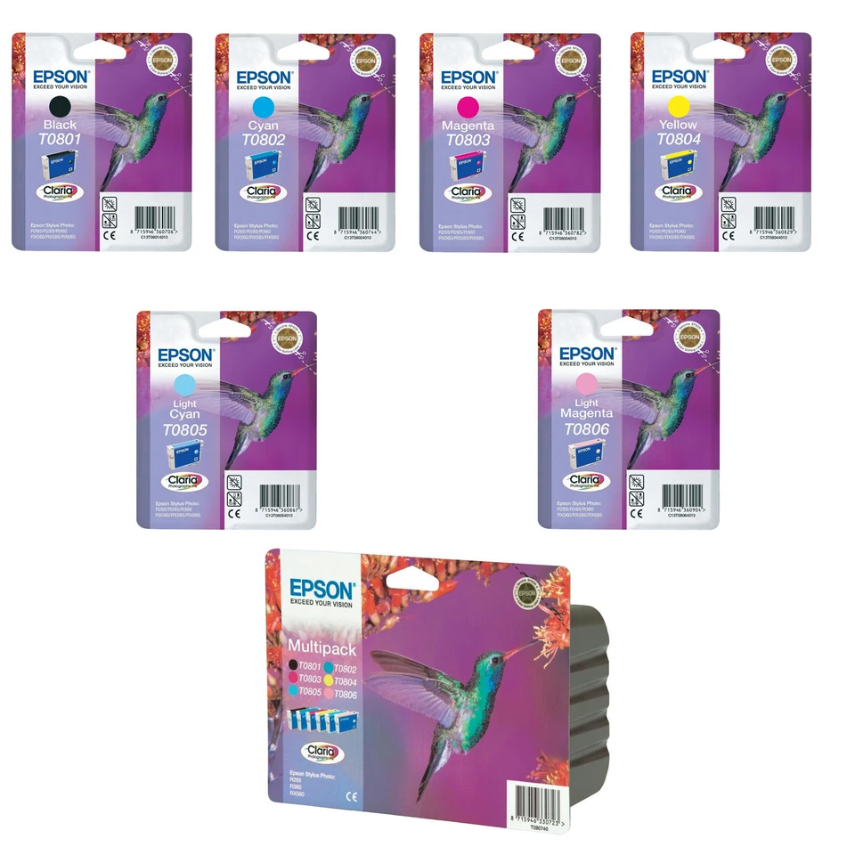 EPSON T0801-T0806 T0807 CARTUCCIA ORIGINALE Bk C M Y LC LM MULTIPACK 7,4ml