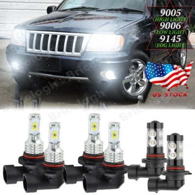 For Jeep Grand Cherokee 1999-2004 6X 6000K LED Headlights Fog Lights Bulbs Combo - Image 1 of 4