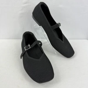 Vivaia Margot Mary Jane Square Toe V-Cut Flats Womens 40 EU 9 US Black Slip On - Picture 1 of 8