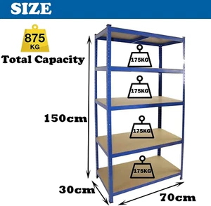 Regal Lagerregal 5 Ebenen Regal Schwerlast Garagenregal Stahlregal 150 cm UK - Bild 1 von 13