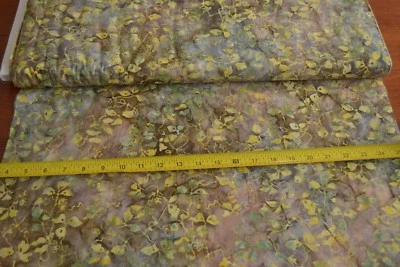 By 1/2 Yd, Yellow & Green Leaves on Tan Batik, Moda/Aloha/Laundry Basket, B412 - Image 1 of 4