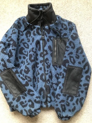 Sweaty Betty  Zip Leopard Blue High Pile Fleece Jacket SMALL Uk10 Sherpa Fur - Image 1 of 4