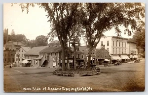 Springfield VT IOOF Bldg~Brown Block~Recreation? Hall~Tree Benches~RPPC c1910 - Bild 1 von 2