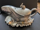 Vintage Arthur Court Bunny Rabbit Lidded Gravy Boat, Spoon, and Tray Set