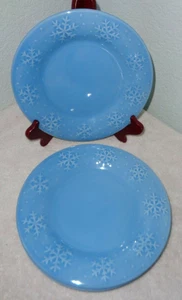 4  Libbey Blue Snowflakes Dots Salad Plates Winter Holiday Christmas - Picture 1 of 3