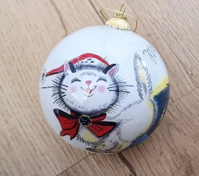Pier 1 Imports Li Bien Christmas Cat Glass Ornament 2017 Painting - Image 1 of 4