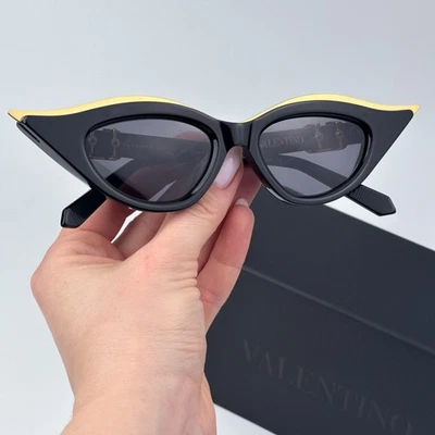 Valentino Women Sunglasses Black Gold Grey Cat Eye V-GOLDCUT-II VLS-114A 49 NEW - Image 1 of 4