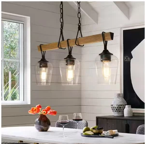 Uolfin Transitional Black Dining Room Island Chandelier, 25 in. 3-Light - Picture 1 of 13