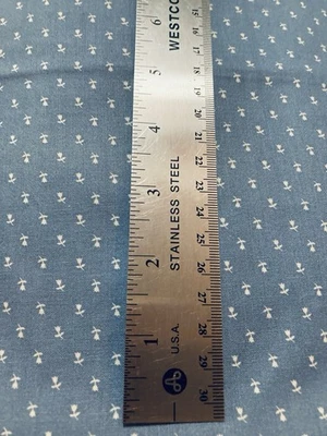 Tiny White Tulips on Denim Blue VTG Marcus Bros Textiles Fabric 20" x 44" Width - Image 1 of 2