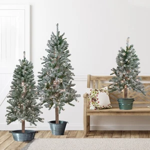Northlight 3 Flocked Alpine Artificial Christmas Trees 3' 4' 5' - Clear Lights - Picture 1 of 6