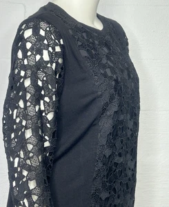 Lane Bryant Black Top Crochet Long Sleeve Women's 14/16 Shirt New - Picture 1 of 15