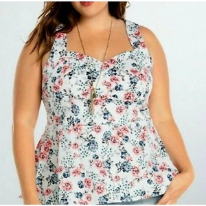 Torrid Peplum Top White Pink Floral Sleeveless Sweetheart Cotton Blend Sz 1 / XL - Picture 1 of 13