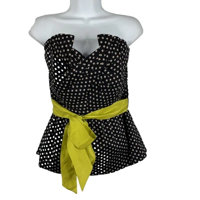 Top Anthropologie Odille Victoria Bustier Alado Talla 4 Negro Lunares Cinturón Foto 1 de 4