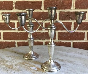 Empire Kerzenleuchter Paar Sterlingsilber gewichtete Kerzenständer 3-armig #620 10 Zoll - Bild 1 von 19