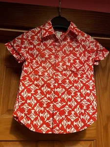 J.Crew Factory camicia manica corta ragazzo stampa pesce taglia 3 rosso bottoni davanti - Foto 1 di 4