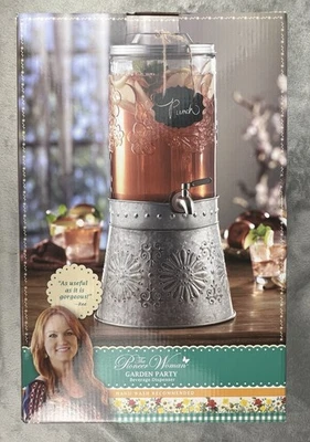 The Pioneer Woman Garden Party Beverage Dispenser Glass/Stand/Ice Bucket NIB - Image 1 of 4