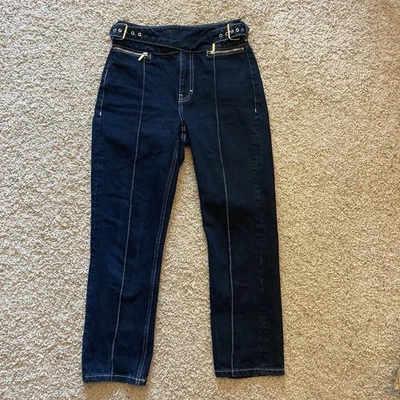 Topshop Front Seam Buckle High Waist Straight Leg Jeans Cropped Size 26 y2k - Image 1 of 4