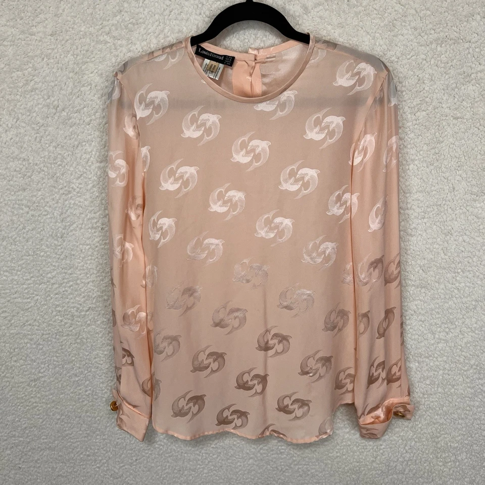 Blusa de Seda Louis Feraud De Colección Para Mujer 6 Gemelos Rosa Patrón Delfín Lujo Foto 1 de 4