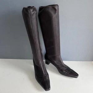 Bruno Magli boots size 8 EU 38 Knee High Sock brown sleek square toe low heal - Picture 1 of 12