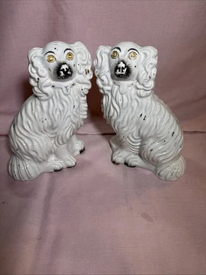 Pair Of Victorian Seated Staffordshire Spaniel Dogs - Image 1 of 4