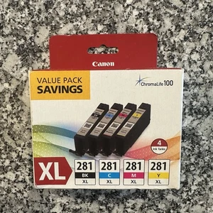 New Genuine Canon CLI-281 XL Black Cyan Magenta Yellow 4 Ink Pack ChromaLife 100 - Picture 1 of 6