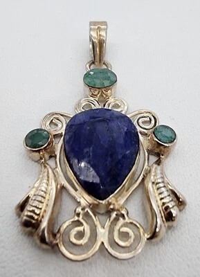 Pingente de prata esterlina 925 lápis-lazúli aventurina 1 3/4" Ag 23341 - Imagem 1 de 4