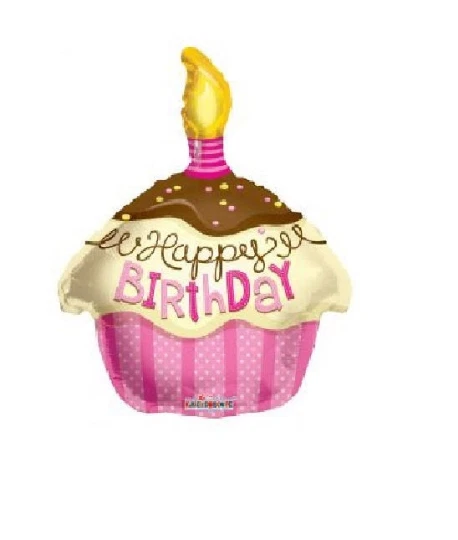 Balão 18" feliz aniversário cupcake rosa com vela Mylar foil decoração de festa presentes - Imagem 1 de 1