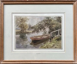Arthur James Stark (1831-1901) Ein Ruderboot auf dem Fluss, unsigniert, Aquarell - Bild 1 von 4