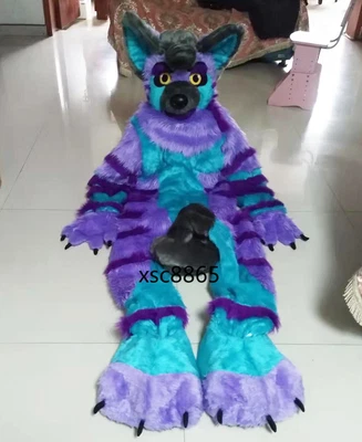 Fantasia de mascote de raposa de cachorro husky de pele longa fursuit traje de Halloween cosplay - Imagem 1 de 4