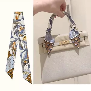 Long Floral Skinny Scarf For Women Silk Like Neckerchief Hangbag Handle Hair ... - Picture 1 of 5