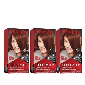 3 Pack REVLON COLORSILK Beautiful Color Permanent Hair Dye 3D GEL #31 Dark Aubur - Picture 1 of 4