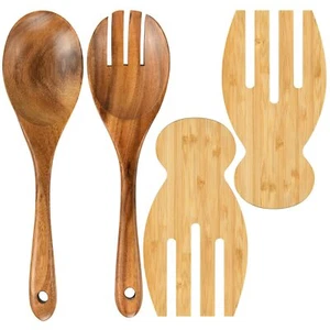Salad Servers Salad Hands Set Wood Salad Tongs 10.2in Salad Spoon Fork and 7.... - Picture 1 of 7