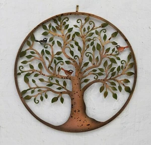 Rustic Tree Of Life Metal Round Wall Art Garden Sculpture Plaque Decor 40cm - Picture 1 of 4