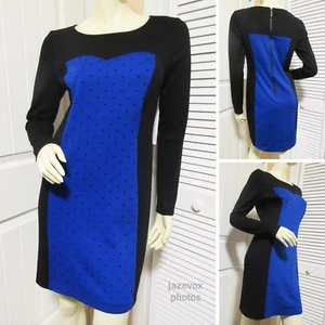 NWT Y2K Kensie Womens Bodycon Sheath Dress S Long Sleeve Color Block Blue Black - Picture 1 of 12