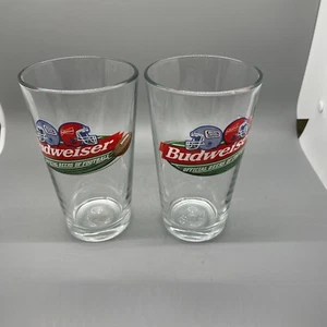 Pair of BUDWEISER & BUD LIGHT Official Beers of Football Retro Beer Pint Glass - Picture 1 of 4