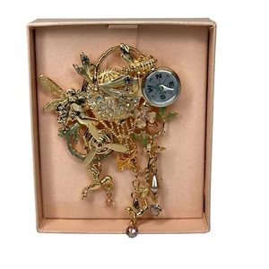 Vtg Kirks Folly Flying Fantasy Compass Hot Air Balloon Dangle Crystal Pin Brooch - Picture 1 of 11