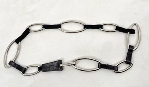 Suzi Roher Womens L 35" Linked oblong Metal Ring Belt Silver Black stretch oval - Picture 1 of 7