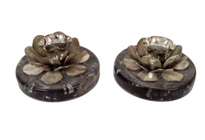 Vintage Mid Century Lucite/Metal Flower Taper Candleholder Set of 2 No Candles - Imagen 1 de 10