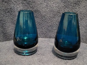 Vintage Czech Harrachov BLUE Sommerso Art Glass Vase Milan Metelak 1960 x2 - Picture 1 of 16