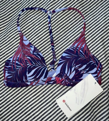 NWT Lululemon Purple Floral Deep Sea Bikini Swim Top size 4 padded  - Изображение 1 из 3