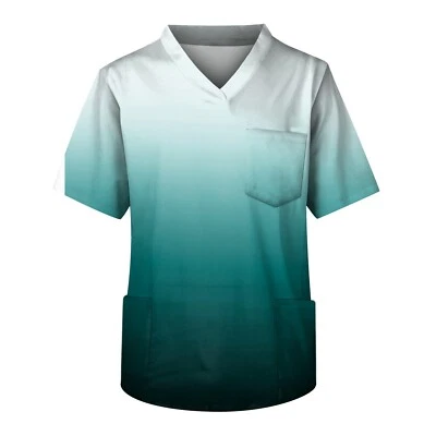 Blusa Médica Para Hombre Manga Corta Cuello en V Funcionamiento Unifroms Estampado Degradado con Bolsillos Foto 1 de 4